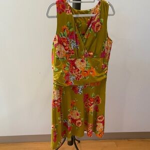 Garnet Hill Floral Midi Dress - Olive and Pink